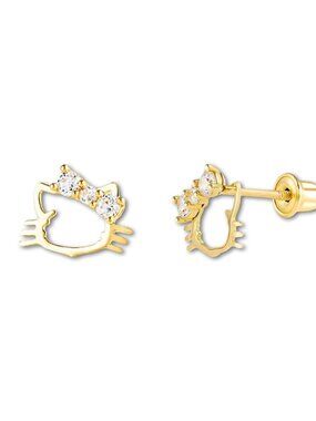 14K Solid Gold Cat Stud Earrings | Gold Studs By Tehrani Jewelry